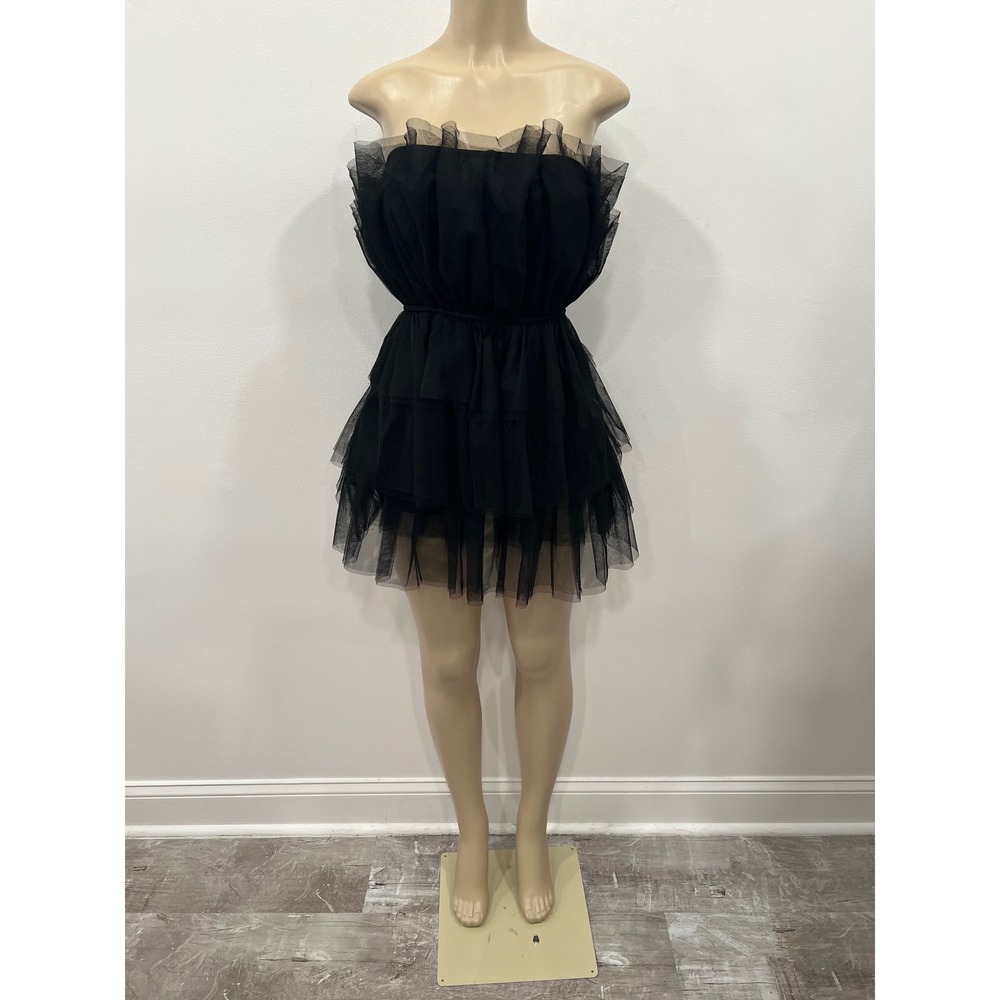 Le Lis Tulle Mini Dress Women Small Black Ruffle Layered Goth Dark Romance
